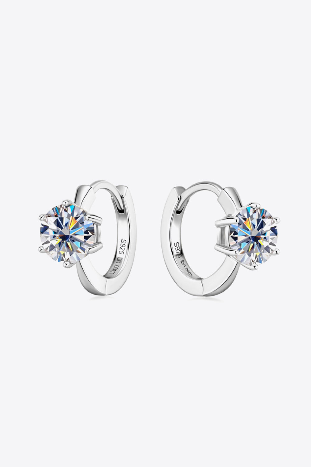 2 Carat Total Moissanite Platinum Plated or 18K Yellow Gold 925 Sterling Silver Huggie Earrings