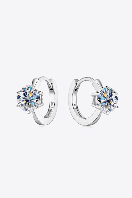 2 Carat Total Moissanite Platinum Plated or 18K Yellow Gold 925 Sterling Silver Huggie Earrings
