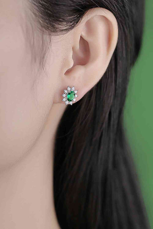 1 Carat Total Lab-Grown Emerald and Zircon Platinum Plated 925 Sterling Silver Earrings
