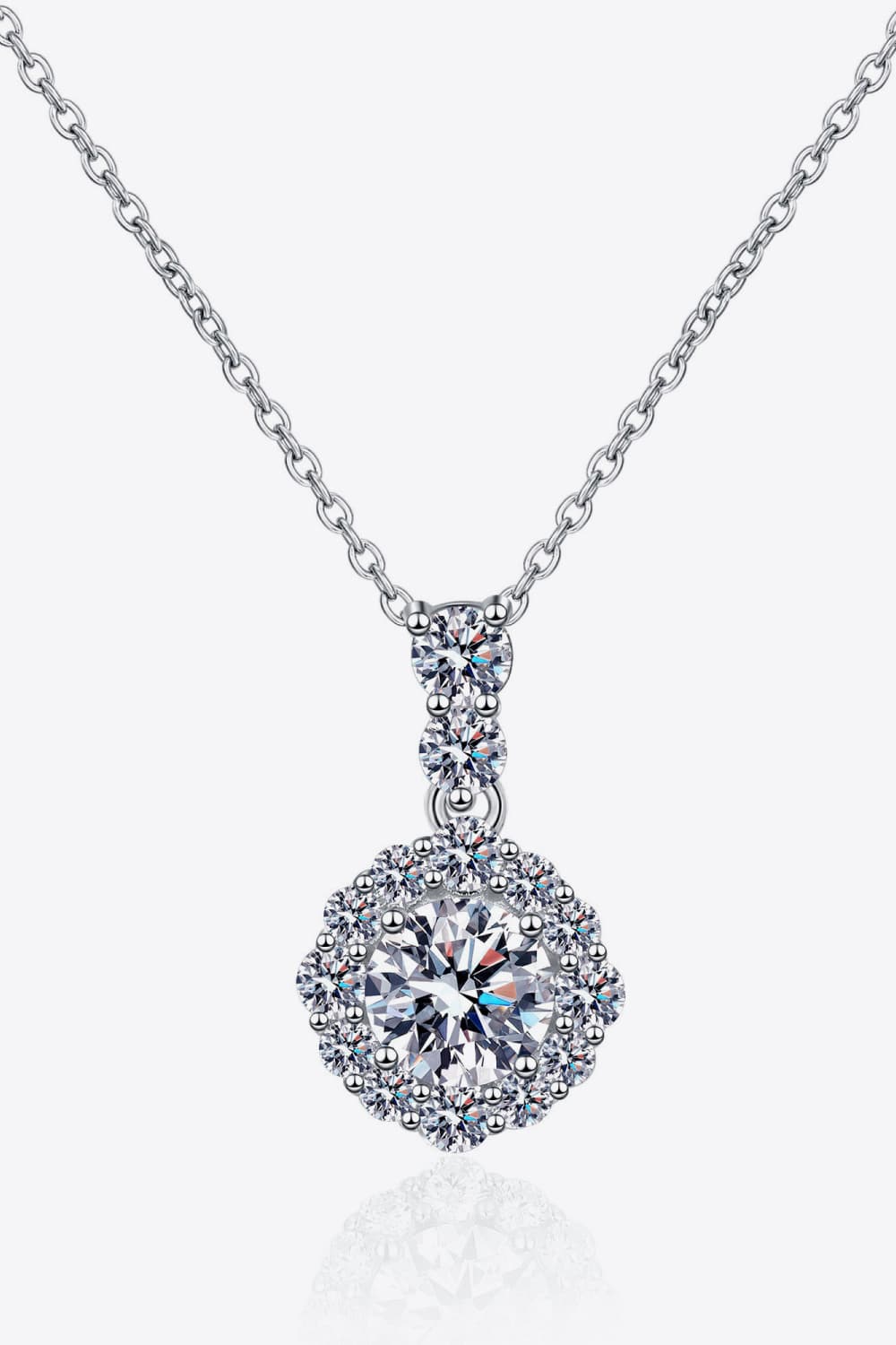 1 Carat Moissanite and Zircon Rhodium Plated 925 Sterling Silver Necklace