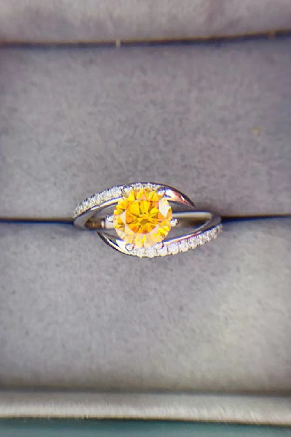 1 Carat Yellow Moissanite and Zircon Platinum Plated 925 Sterling Silver Ring