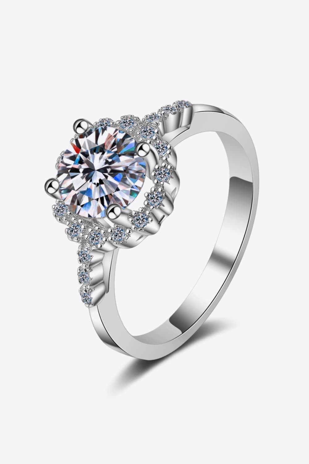 1 Carat Moissanite and Zircon Rhodium Plated 925 Sterling Halo Ring