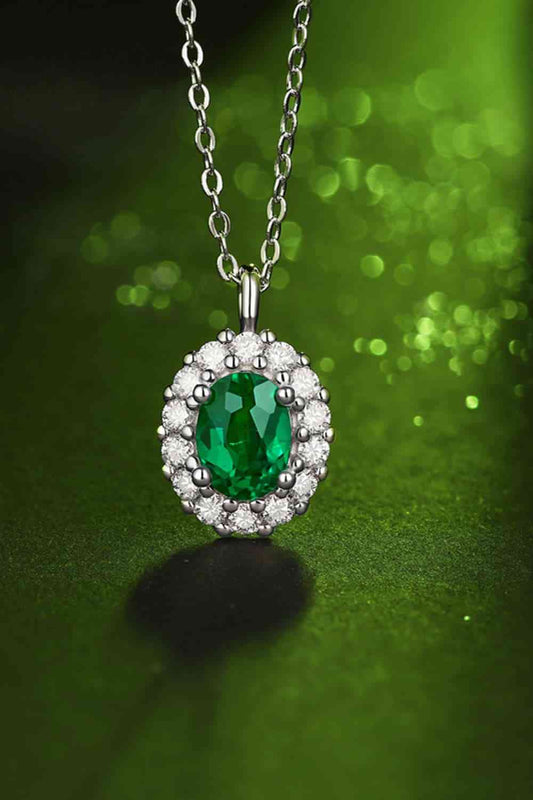 1.5 Carat Lab-Grown Emerald Platinum Plated 925 Sterling Silver Necklace